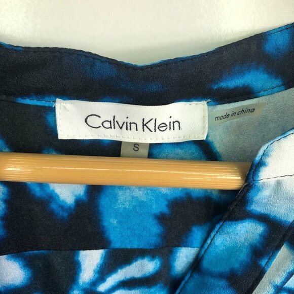 𝅺CALVIN Klein Black & Blue Tie Dye Long Sleeve Button Down Top size Small - Picture 6 of 8